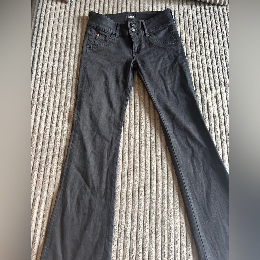 Hudson’s black denim flare cut jeans